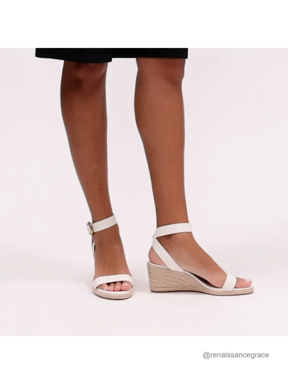 Leather Ankle Strap Espadrille Wedge Sandals Open Toe